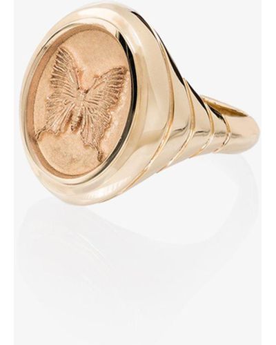 Retrouvai 14k Yellow Gold Grandfather Butterfly Signet Ring - Metallic