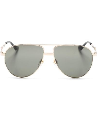 Gucci Web-detail Pilot-frame Sunglasses - Gray