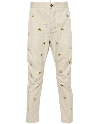 DSquared² Neutral Embroidered Fruits Cotton Chinos - Men's - Cotton - Natural