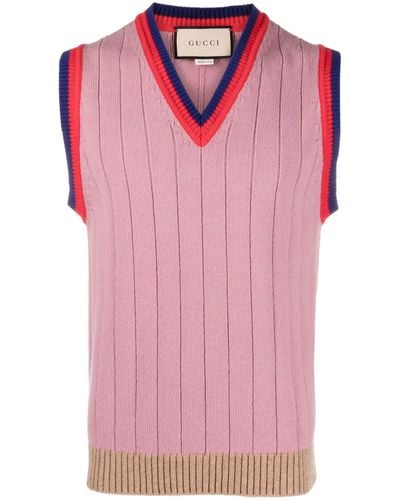 Gucci V-neck Wool Sweater Vest - Pink