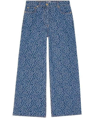 Ganni Floral-print Wide-leg Jeans - Blue