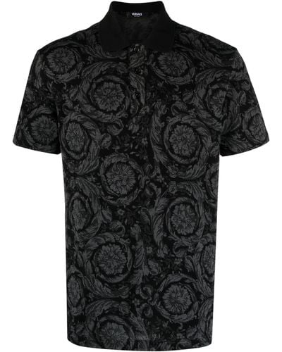 Versace Polo Shirt With Jacquard Effect - Black
