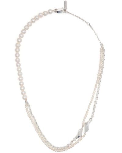 SWEETLIMEJUICE Sterling Split Signet Pearl Necklace - White