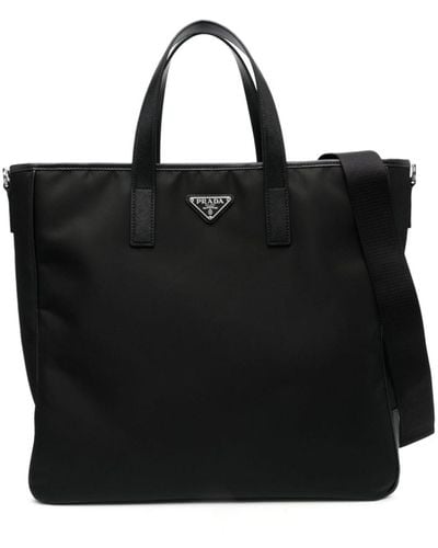 Prada Re-nylon Logo Tote Bag - Black