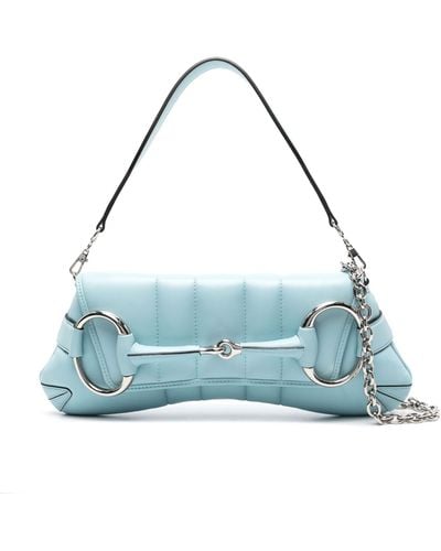 Gucci Large Horsebit Chain Shoulder Bag - Blue