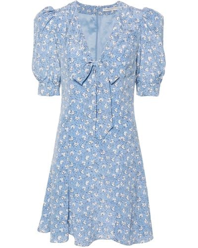 Alessandra Rich Clover-print Silk Mini Dress - Blue