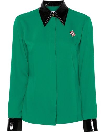 Casablancabrand Contrast-collar Crepe Shirt - Women's - Polyester - Green
