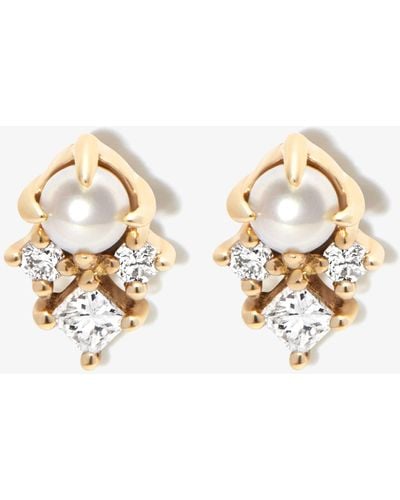 Mateo 14k Yellow The Little Things Diamond Pearl Stud Earrings - Metallic