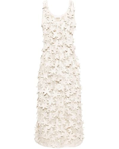 Chloé Neutral Floral-appliquéd Cotton Dress - Women's - Cotton/lamb Skin - White