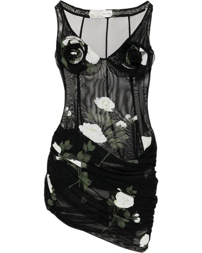 Magda Butrym Floral-appliqué Semi-sheer Mini Dress - Women's - Spandex/elastane/polyamide - Black