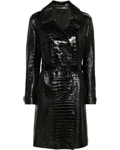 Tom Ford Crocodile Effect Leather Trench Coat - Black