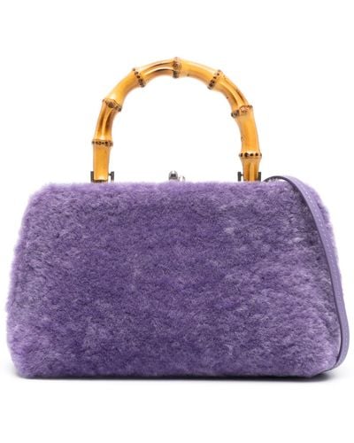 Jil Sander Mini Goji Bamboo-handle Shearling Bag - Purple