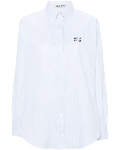 Miu Miu Logo-embroidery Striped Shirt - Women's - Cotton - White