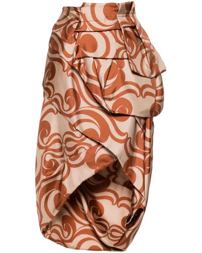Dries Van Noten Abstract-print Draped Silk Skirt - Orange