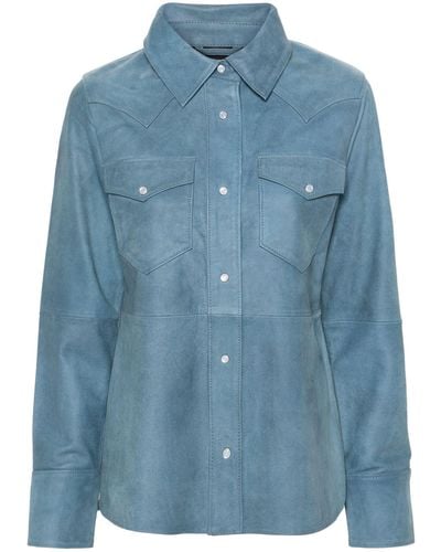 Stand Studio Western Leather Shirt Jacket - Blue