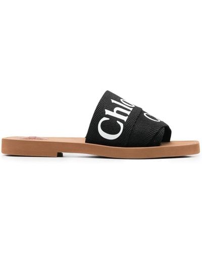 Chloé Woody Flat Sandals - Black