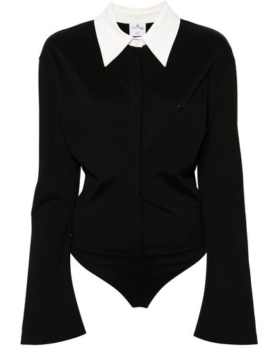Courreges Logo-appliquéd Polo Bodysuit - Black