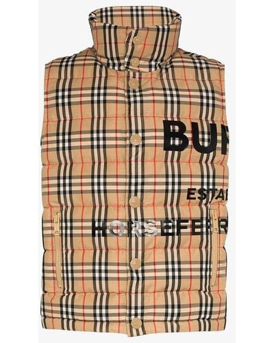 Burberry Checked Down Waistcoat - Natural