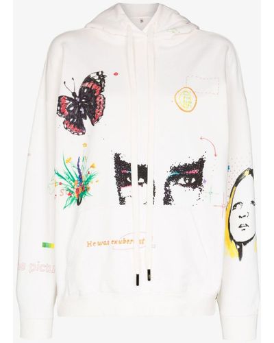 R13 Sketch Oversized Graphic-print Hoodie - White