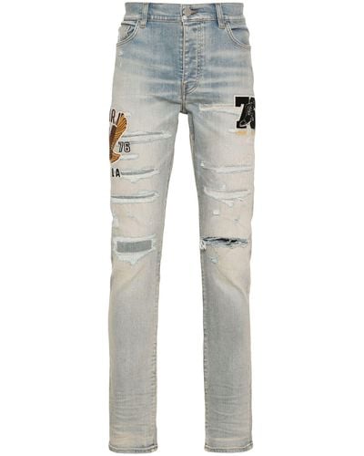 Amiri Light Thigh Patches Ripped Skinny Jeans - Grey