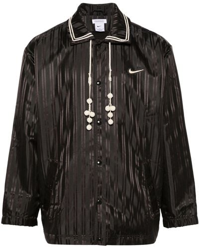 Nike Vertical-striped Satin Shirt Jacket - Black