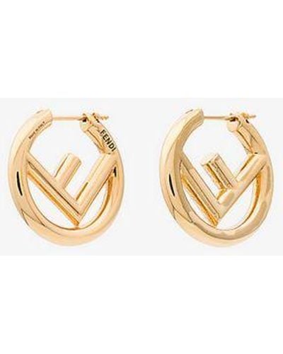 Fendi Roma Earrings color gold metal F pattern engraved logo women's  accessory