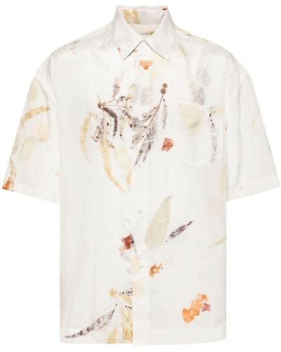 Feng Chen Wang Leaf-print Silk Shirt - Men's - Silk - White