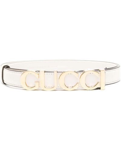 Gucci Logo-lettering Leather Belt - White