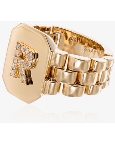 SHAY 18kt Yellow Gold Diamond Initial R Ring - Metallic