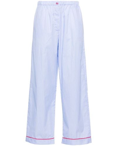 Miu Miu Striped Cotton Palazzo Pants - Women's - Cotton - Blue