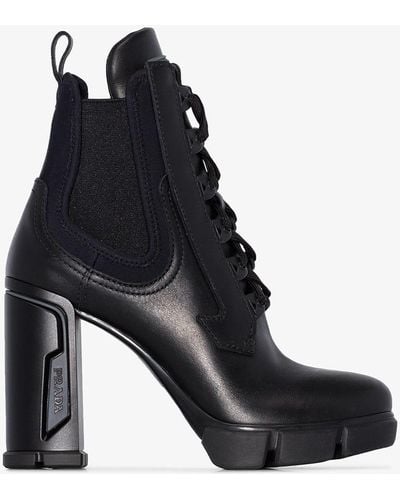 Prada Lace-up 110mm Military Ankle Boots - Black