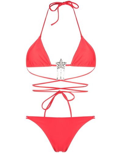 Alessandra Rich Crystal-embellished Triangle Bikini - Red