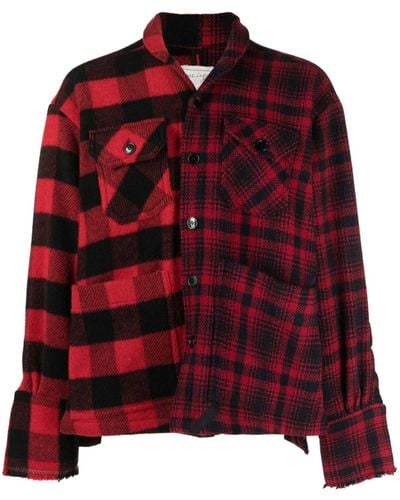 Greg Lauren Checked Shirt Jacket - Men's - Cotton/wool - Red