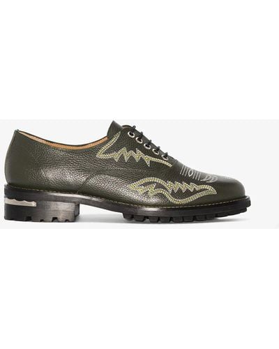 Toga Embroidered Leather Oxford Shoes - Green