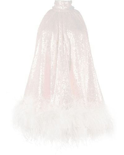 16Arlington Cindy Feather-trim Sequinned Halterneck Dress - White