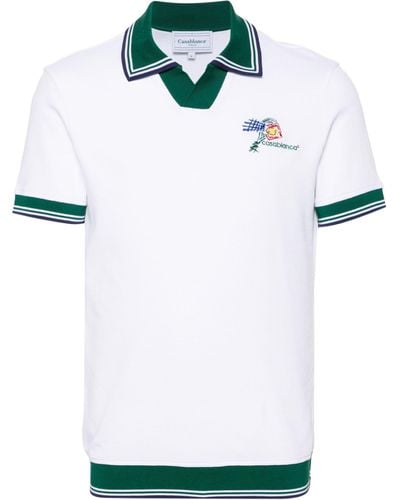 Casablancabrand And Green Logo Embroidery Polo Shirt - Men's - Cotton/organic Cotton/elastane/viscose - White