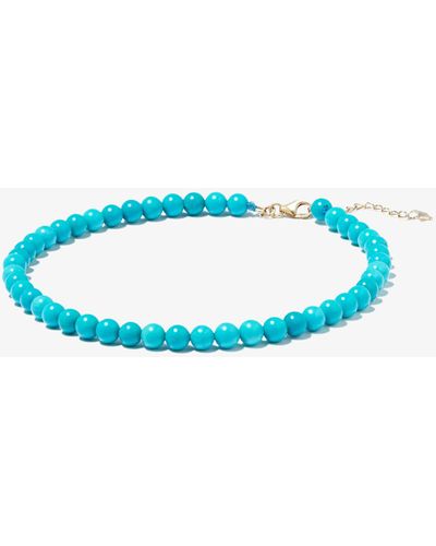 Mateo 14k Yellow Turquoise Beaded Anklet - Blue