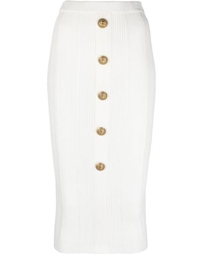 Balmain Ribbed-knit Midi Skirt - White