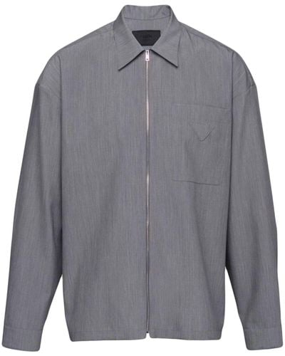 Prada Zip Up Wool Shirt - Men's - Mohair/wool - Grey