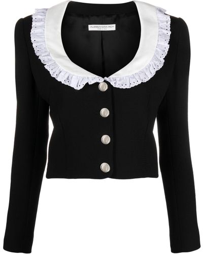Alessandra Rich Bib Collar Cropped Cardigan - Black