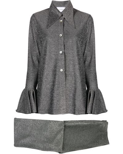 Sleeper Ruffle-trim Lurex Pyjama Set - Grey