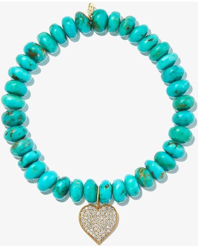 Sydney Evan 14k Yellow Heart Turquoise Diamond Beaded Bracelet - Blue