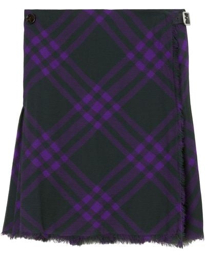 Burberry Black Check-jacquard Kilt Skirt - Women's - Silk/viscose - Blue