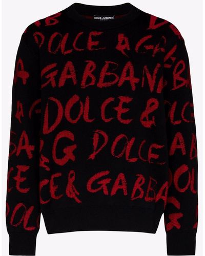 Dolce & Gabbana Graffiti Logo Jacquard Sweater - Black