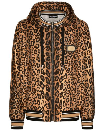 Dolce & Gabbana Leopard-print Cotton Hoodie - Brown