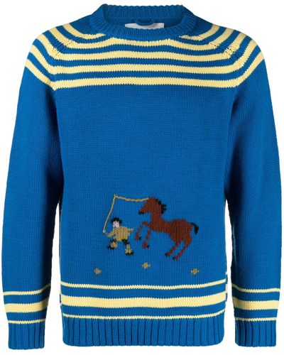 Bode Pony Lasso Embroidered Sweater - Blue