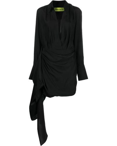 GAUGE81 Gravia Draped Silk Mini Dress - Women's - Cupro/acetate/silk - Black