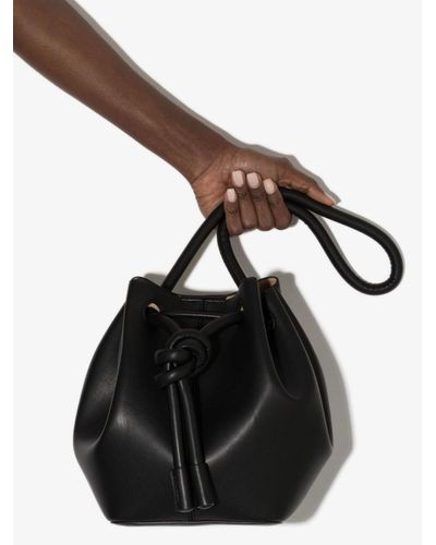 Nanushka Black Elongated Knot Detail Bucket Bag