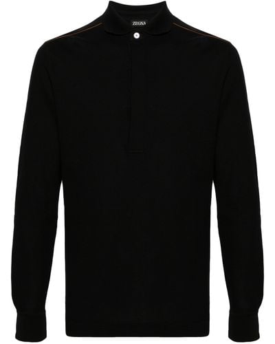 Zegna Leather-trim Cotton Polo-shirt - Men's - Calf Leather/cotton - Black