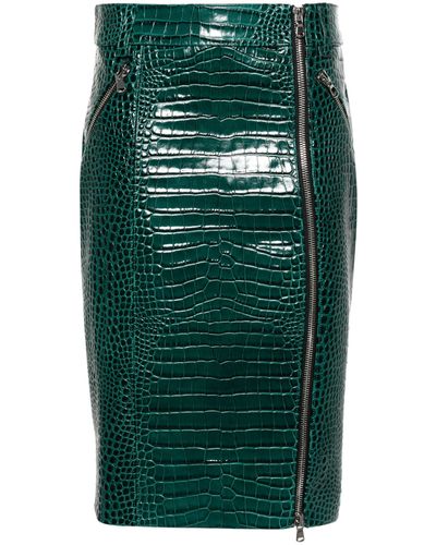 LAQUAN SMITH Embossed Leather Skirt - Green